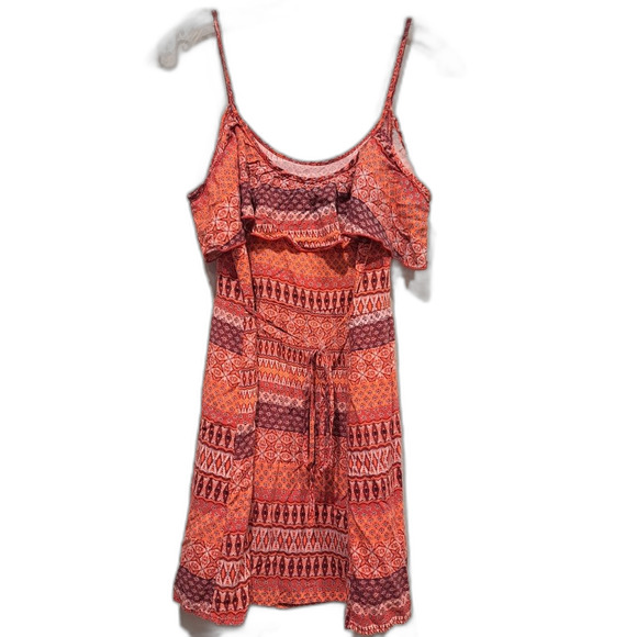 Hollister spaghetti strap dress tunic tie back belt pink boho print women's sz S - Picture 6 of 9